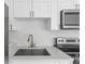 Close-up of a modern kitchen with stainless steel appliances and white cabinets at 7235 12Th N Ave, St Petersburg, FL 33710
