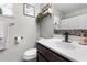 Clean bathroom with single sink vanity and shower/tub combo at 11224 Allwood St, Spring Hill, FL 34609