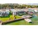 Aerial view of waterfront property with private dock and boat at 8624 Fantasia Park Way, Riverview, FL 33578