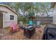 Charming backyard with fire pit and colorful chairs at 944 Montrose N Blvd, St Petersburg, FL 33703