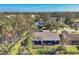 Aerial view of a house exterior with a blue roof, nestled among lush greenery at 1040 31St E St, Palmetto, FL 34221