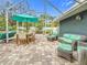 Relaxing screened patio with seating and dining area at 1044 Rosetree Ln, Tarpon Springs, FL 34689