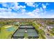 Aerial view of tennis courts and surrounding community at 2756 Tarragona Way, Wesley Chapel, FL 33543