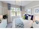 Bright bedroom with patterned bedding and window treatments at 10741 Buttercup Ct, Venice, FL 34293