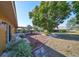 Landscaped backyard with mature tree and access to screened porch at 703 Elkhorn Rd, Sun City Center, FL 33573