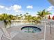 Relaxing hot tub with pool and palm trees in background at 1814 Mariner Dr # 159, Tarpon Springs, FL 34689