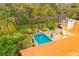 Aerial view of the refreshing pool and surrounding lush landscape at 800 Weathersfield Dr, Dunedin, FL 34698