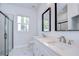 Modern bathroom with double vanity and walk-in shower at 3125 Downing St, Clearwater, FL 33759