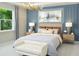 Main bedroom with blue accent wall and neutral bedding at 12458 49Th E St, Parrish, FL 34219