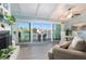 Cozy living area featuring a fireplace, sliding glass doors with water views, and dining space at 322 Windrush Blvd # 2, Indian Rocks Beach, FL 33785