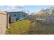 Grass backyard with wooden fence and shed at 1890 San Mateo Dr, Dunedin, FL 34698