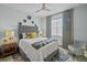 Comfortable bedroom with a tufted headboard, designer curtains, and neutral decor at 17702 Cresswind Ter, Bradenton, FL 34211