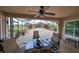 Relaxing patio with seating area and a view of the screened-in hot tub at 2337 Platinum Dr, Sun City Center, FL 33573