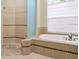 Bright bathroom featuring a walk-in shower with glass door and soaking tub with tile surround at 10106 Radcliffe Dr, Tampa, FL 33626