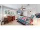 Inviting bedroom with a ceiling fan, shutters, and a vibrant bedspread for a cozy retreat at 1957 Whitney Oaks Blvd, Clearwater, FL 33760