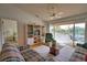 Living room featuring balcony access with water view, comfortable seating and ceiling fan at 201 Silver Lake Dr # 204, Venice, FL 34292