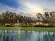 Scenic pond view with a water fountain, landscaped greenery and trees in the community at 201 Silver Lake Dr # 204, Venice, FL 34292