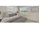 Bedroom with gray upholstered headboard, and gray and yellow bedding at 10911 Gentle Current Way, Parrish, FL 34219