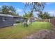 Spacious backyard with patio area, mature trees, and ample green space at 15111 Verona Ave, Clearwater, FL 33760