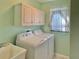 Laundry room with washer, dryer, and built-in cabinets at 9336 Villa Entrada, New Port Richey, FL 34655