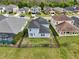 Aerial view of a fenced backyard with lush greenery and a glimpse of a screened-in pool at 4735 Rolling Green Dr, Wesley Chapel, FL 33543