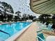 Community pool with lounge chairs, umbrellas, and a swimmer at 4910 Bay Ne St # 103, St Petersburg, FL 33703