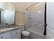 Clean bathroom, granite vanity, and shower/tub combo at 9042 Moonlit Meadows Loop, Riverview, FL 33578