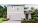 Two-story house with light-gray siding, dark-gray door, and attached garage at 33198 Osprey Peak Way, San Antonio, FL 33576