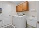 Clean laundry room with ample cabinet space, modern washer/dryer units, and a utility sink at 4275 Caskie Pl, Brooksville, FL 34604
