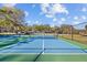 Community pickleball court ready for play with vibrant blue and green surfaces at 4275 Caskie Pl, Brooksville, FL 34604