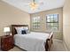 Comfortable bedroom featuring two sunny windows, a ceiling fan, and a nightstand with lighting at 20314 Chestnut Grove Dr, Tampa, FL 33647