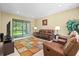 Open living room with comfortable seating, a colorful rug, and views of the landscaped backyard at 20314 Chestnut Grove Dr, Tampa, FL 33647