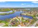 Stunning aerial view of neighborhood waterfront homes on winding canals with lush landscapes at 7233 15Th Ne Ct, St Petersburg, FL 33702