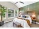 Stylish main bedroom boasts a vaulted ceiling, accent wall, and an abundance of natural light at 2246 Fiesta Dr, Sarasota, FL 34231