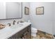 Stylish powder room with stone floors, decorative art and marble countertop offering an inviting ambiance at 751 34Th Ne Ave, St Petersburg, FL 33704