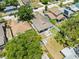 Aerial view of a home with a fenced yard, mature trees, and a patio. The home is surrounded by other houses at 3611 19Th N St, St Petersburg, FL 33713