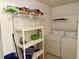 Functional laundry area with storage shelves and washer-dryer setup for convenience at 169 Medallion Blvd # E, Madeira Beach, FL 33708