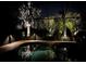 Backyard pool and landscaping are illuminated in the evening at 10626 Restoration Ter, Bradenton, FL 34212