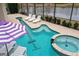 Stunning guitar-shaped pool with spa, sun loungers, and a screened enclosure overlooking the water at 11910 Climbing Fern Ave, Riverview, FL 33579