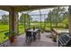 Screened patio with outdoor furniture, hot tub, and view of lush backyard and water at 6516 Salt Creek Ave, Apollo Beach, FL 33572