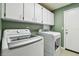 Laundry room with white cabinets and side-by-side washer and dryer at 326 Caloosa Woods Ln, Sun City Center, FL 33573