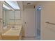 Well-lit bathroom with a large mirror, sink, and cabinet at 102 Shoreview Ln, Oldsmar, FL 34677