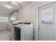 Laundry room features washer, dryer, and plenty of storage space; access to the backyard at 8716 Hickorywood Ln, Tampa, FL 33615