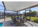 A screened-in patio with outdoor dining set, perfect for enjoying meals al fresco at 8716 Hickorywood Ln, Tampa, FL 33615