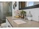 Modern bathroom features a sleek vanity, decorative accents, and a glass-enclosed shower at 8750 Harrell Ave, Treasure Island, FL 33706
