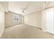 This bedroom features neutral carpeting, a ceiling fan and natural light from the shuttered window at 700 S Harbour Island Blvd # 226, Tampa, FL 33602