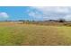 Expansive backyard featuring lush green grass extending towards a serene lake and horizon, providing ample space for recreation at 11307 Linden Depot Rd, San Antonio, FL 33576