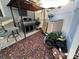 Outdoor patio with barbecue grill and outdoor shed at 12411 Cavalier Ct, Hudson, FL 34669