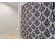 Bathroom with decorative shower curtain and neutral wall color at 12854 Boggy Creek Dr, Riverview, FL 33579