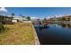 Waterfront canal view showcasing boat dock and neighboring homes on a sunny day at 9439 Sun Isle Ne Dr, St Petersburg, FL 33702